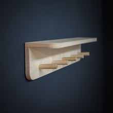 Load image into Gallery viewer, WALL PEG RAIL - ROUNDED CORNERS, WITH 5 HOOKS AND SHELF
